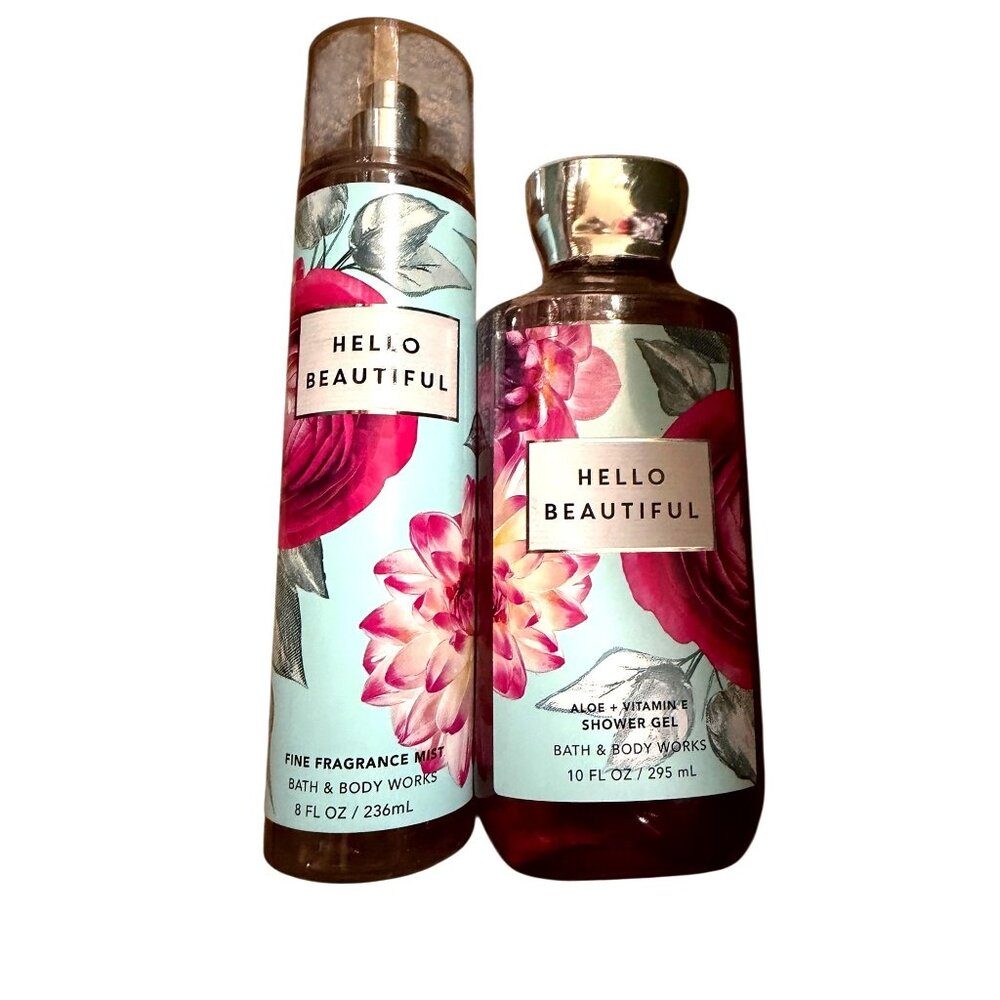 Bath & Body Works Hello Beautiful Fine Fragrance Mist & Shower Gel 8 fl oz & 10